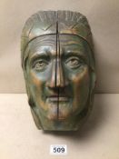 A VINTAGE WOODEN NATIVE AMERICAN HEAD A/F