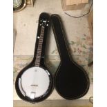 A HARLEY BENTON FIVE STRING BANJO WITH HARD CASE