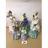 SIX ROYAL DOULTON FIGURINES INCLUDES 'JANE'(HN3260) 'DAIRY MAID' (HN4249), 'TAKE ME HOME' (HN3662)