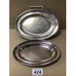 TWO SILVER PLATED BOAC DISHES, MAPPIN AND WEBB AND GLADWIN LTD, LARGEST 26 X 16CM