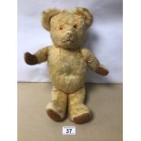 A VINTAGE GROWLER TEDDY BEAR WITH ARTICULATED ARMS AND LEGS, 40CM