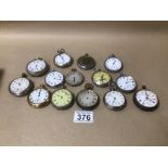 AN EXTENSIVE COLLECTION OF OPEN FACE POCKET WATCHES THAT ARE IN NEED OF SERVICING, INCLUDES PETER