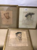 THREE VINTAGE FRAMED AND GLAZED PRINTS BY HANS HOLBEIN, FROM THE ROYAL COLLECTION 39 X 43CM