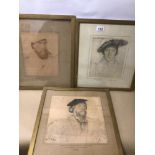 THREE VINTAGE FRAMED AND GLAZED PRINTS BY HANS HOLBEIN, FROM THE ROYAL COLLECTION 39 X 43CM