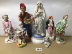 A SMALL COLLECTION OF MIXED PORCELAIN AND CERAMIC FIGURES WITH SOME STAMPED TO BASE, PRESTON,