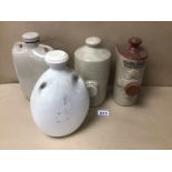 FOUR VINTAGE STONEWARE, INCLUDES HOT WATER BOTTLE WARMERS AND MORE