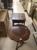 TWO PIECES OF VINTAGE FURNITURE INLAID TABLE WITH AN OAK BEDSIDE CHEST