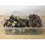 A BOX OF MAINLY COSTUME JEWELLERY