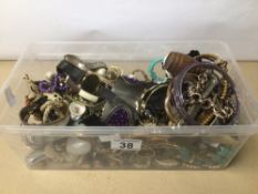 A BOX OF MAINLY COSTUME JEWELLERY