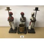 THREE VINTAGE BLACKMOOR CANDLESTICKS