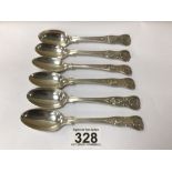 A SET OF SIX (4+2) HALLMARKED SILVER FIDDLE AND SHELL PATTERN TEASPOONS 1901 BY JOSIAH WILLIAMS