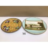 TWO HAND-PAINTED PLATES ONE WITH ORIENTAL CHARACTER MARKS TO BASE DECORATED WITH FLOWERS AND THE