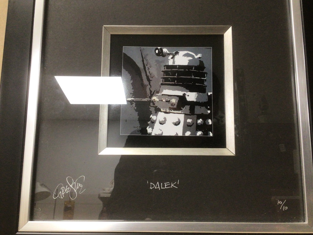 A FRAMED AND GLAZED SIGNED DR WHO LIMITED EDITION 10/10 DALEK, 38 X 37CM - Image 2 of 5