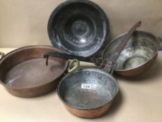 MIXED VINTAGE COPPER ITEMS, PANS AND BOWLS