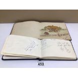 TWO LEATHER BOUND AUTOGRAPH ALBUMS ONE 1920'S WITH DRAWINGS AND THE OTHER PERSONAL WISHES