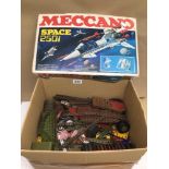 A LARGE BOX OF VINTAGE MECCANO WITH A BOXED MECCANO SPACE 2501 SET