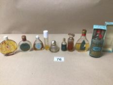NINE SMALL VINTAGE OF MIXED COLOGNE AND PERFUME BOTTLES, ONE BOXED, SOME WITH CONTENTS, INCLUDES NO.