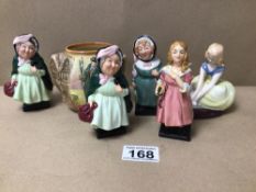 A SMALL COLLECTION OF MINIATURE ROYAL DOULTON POTTERY, INCLUDES FOUR DICKENS SERIES FIGURINES, ‘