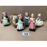 A SMALL COLLECTION OF MINIATURE ROYAL DOULTON POTTERY, INCLUDES FOUR DICKENS SERIES FIGURINES, ‘