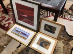 THREE LIMITED EDITION PRINTS WITH A FRAMED WATERCOLOUR, LARGEST PRINT BY JONATHAN SHAW RUBYSKIES II,