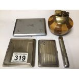 TOBACCIANA ITEMS THREE CIGARETTE CASES WITH TWO LIGHTERS