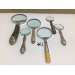 SIX HORN AND SILVER/WHITE METAL MAGNIFYING GLASSES