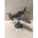 A HINZ & KUNST COPPER ON METAL MODEL SPITFIRE AEROPLANE ON STAND WITH MAKERS PLAQUE 25CM X 21CM X