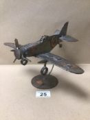 A HINZ & KUNST COPPER ON METAL MODEL SPITFIRE AEROPLANE ON STAND WITH MAKERS PLAQUE 25CM X 21CM X