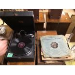 PORTABLE HIS MASTER'S VOICE HMV GRAMOPHONE / RECORD PLAYER WITH 78'S RECORDS