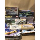 ELEVEN BOXES OF MODEL KIT AIRCRAFT, SOME SEALED, CONTENTS UNCHECKED, INCLUDES A REVELL FOCKE WULF FW