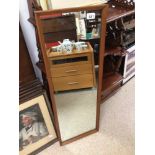 A RETRO, MID-CENTURY TEAK MIRROR, 33 X 94CM