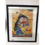 A WASSILY KANDINSKY FRAMED AND GLAZED PRINT TITLED QUIET HARMONY, 65 X 45CM