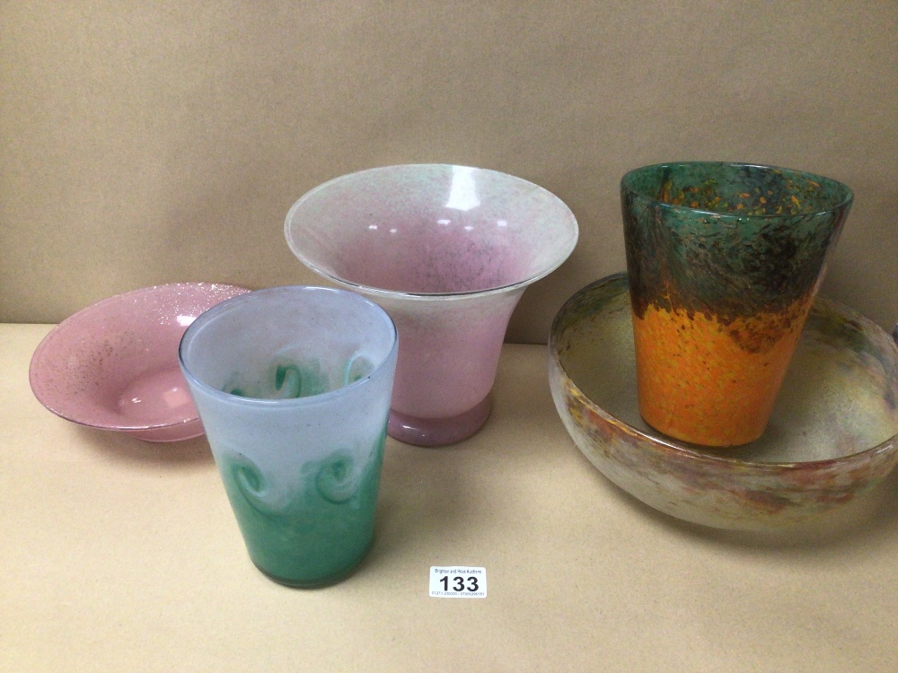 FIVE PIECES OF VASART GLASS