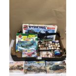 A QUANTITY OF AIRFIX MODELS FIVE SEALED, INCLUDES SPITFIRE, SHORT STIRLING BI/BII, CRUSADER TANK,