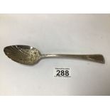 A GEORGE III HALLMARKED SILVER TABLESPOON WITH EMBOSSED BOWL 1800 BY THOMAS DANIELL, 66 GRAMS, 22.
