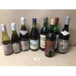 EIGHT BOTTLES OF VINTAGE RED WINE ALL WITH CONTENTS, INCLUDES THREE 1986 BEAUJOLAIS-VILLAGES, A 1976