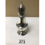 A HALLMARKED SILVER BALUSTER-SHAPED SUGAR SIFTER 1965 BY CHARLES S GREEN AND CO, 91 GRAMS 16.5CM