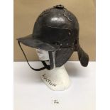 A REPRODUCTION LOBSTER TAILED POT HORSEMEN HELMET