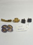 925 SILVER WITH GOLD GILT AND ENAMEL TWO PAIRS OF CUFFLINK MASONIC WITH SILVER BADGES