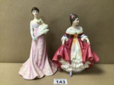 TWO ROYAL DOULTON FIGURINES ‘SOUTHERN BELLE’ (HN2229) AND ‘LILLIE LANGTRY’ (HN3820) LARGEST BEING