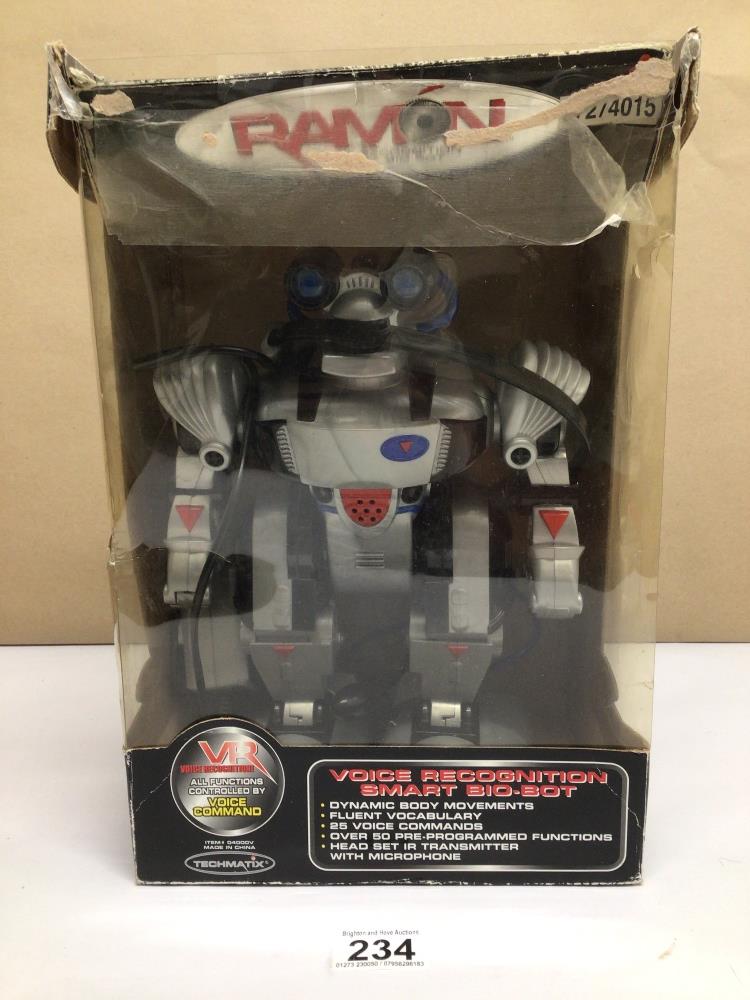 A BOXED VINTAGE RAMON VOICE RECOGNITION SMART BIG BOT BY TECHMATIX