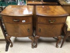 A PAIR OF VINTAGE BEDSIDE CHESTS ON CABROILE LEGS