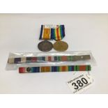 TWO WWI R.A.F MEDALS (402691) PTE BEECHAM WITH TWO MEDAL RIBBON BARS