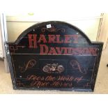 A VINTAGE WOODEN HARLEY DAVIDSON SIGN, 92 X 76CM