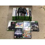 A COLLECTION OF X BOX GAMES AND 360 CONTROLLER