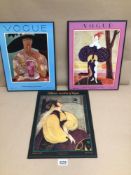 VOGUE THREE REPRODUCTION PRINTS ON BOARD, 37 X 29CM