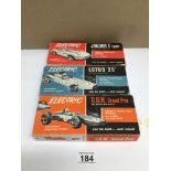 THREE VINTAGE BOXED ELECTRIC CARS BY SCALECRAFT, ‘B.R.M’ GRAND PRIX, JAGUAR ‘E’ TYPE AND LOTUS ‘25’.