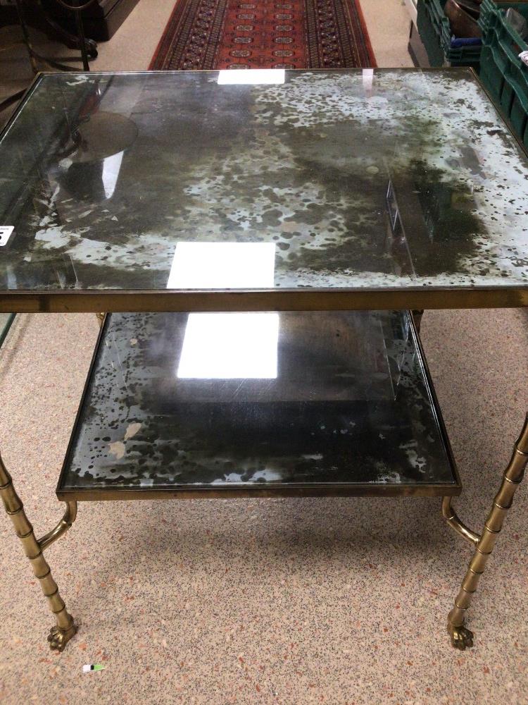A HEAVY REGENCY TWO TIER TABLE ORNATE BRASS LEGS WITH CLAW FEET MERCURY GLASS TOPS (RESILVERING REQ) - Image 3 of 3