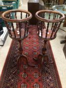 A PAIR OF REPRODUCTION WOODEN PLANTERS ON CABRIOLE LEGS WITH BRASS DECORATION, 70CM HIGH