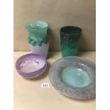 FOUR PIECES OF VASART GLASS